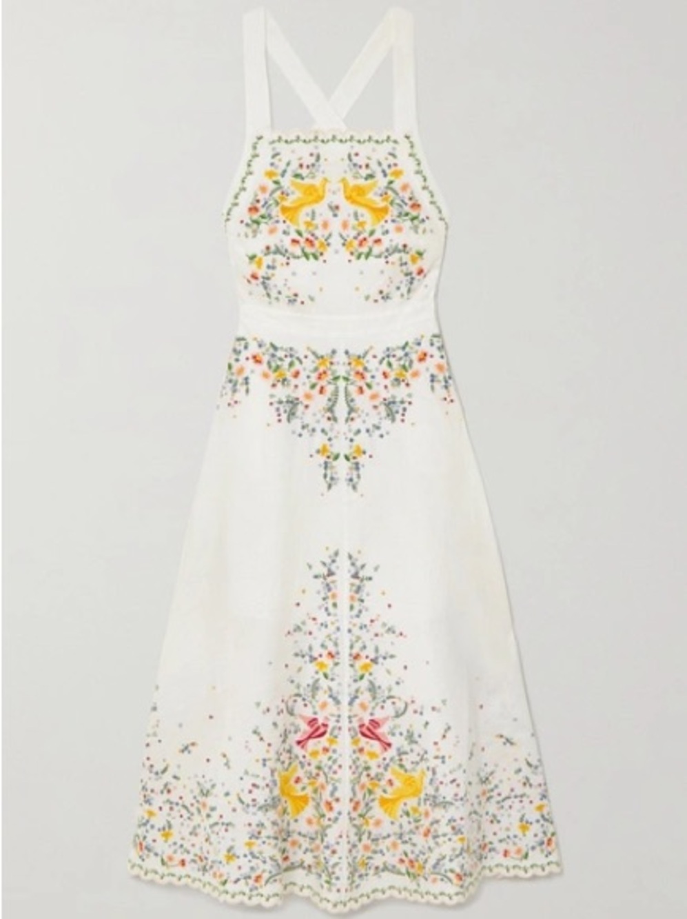 Zimmermann Carnaby Embroidered Linen Midi Dress 0